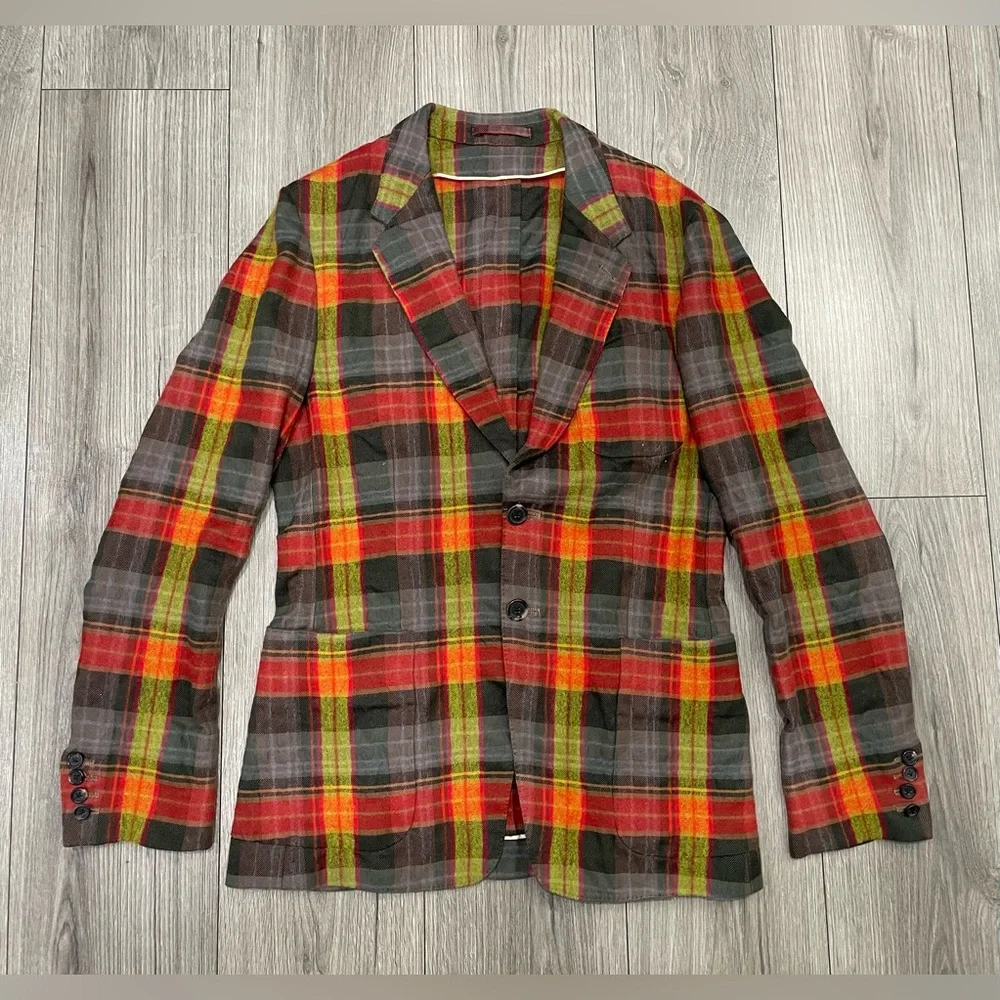 PAUL SMITH Multi Color Plaid Cotton‎ Wool Notch Lapel Sport Coat Size Small